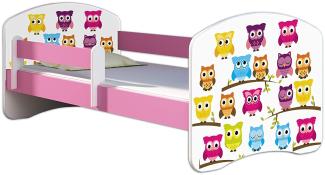 Kinderbett Jugendbett mit einer Schublade und Matratze Rausfallschutz Rosa 70 x 140 80 x 160 80 x 180 ACMA II (31 Eule, 70 x 140 cm)
