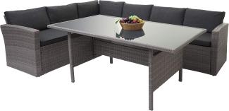 Poly-Rattan-Garnitur HWC-A29, Gartengarnitur Sitzgruppe Lounge-Esstisch-Set Sofa ~ grau, Kissen grau