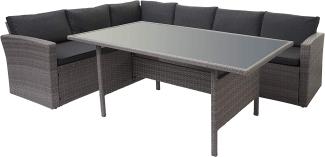 Poly-Rattan-Garnitur HWC-A29, Gartengarnitur Sitzgruppe Lounge-Esstisch-Set Sofa ~ grau, Kissen grau