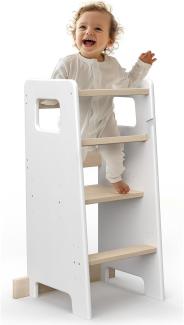 CADANI Jasper Lernturm ab 1. Jahr mit Anti Kipp Schutz - Montessori Küchenhelfer Massivholz bis 50 kg belastbar -Höhenverstellbar - Made in EU - innovative Spitzenqualität, Weiß