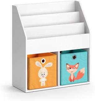 Vicco 'LUIGI' Kinderregal, weiß, mit 3 Fächern für Bücher und 2 Fächern für Faltboxen, inkl. 2 Faltboxen (Hase + Katze / Nilpferd + Fuchs)