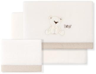 INTERBABY · Fleece-Plüsch-Bettlaken-Set für Babybett "Oso Lazo" beige · 100% Baumwolle · 3- Teilig Winter -Bettwäsche-Set für Babywiege