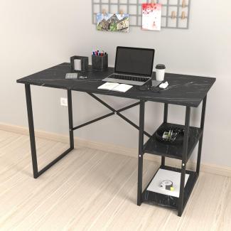 Schreibtisch Nittedal mit Regal 120x60x75cm Marmoroptik, schwarz [en. casa]