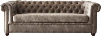 Couch Chesterfield 3-Sitzer Vintage Taupe Abgesteppt