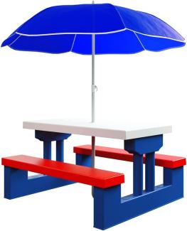 DEUBA Kindersitzgruppe Garten Tisch + 2 Bänke mit Sonnenschirm| Picknick Kinder Möbel Sitzgruppe