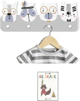 Kindsblick ® Indianer Kindergarderobe in Grau inkl. DIN A4 Poster - Garderobe mit 4 Kleiderhaken für Kinder - Wunderschöne Deko für jedes Kinderzimmer - Maße (38 x 15 x 1 cm)