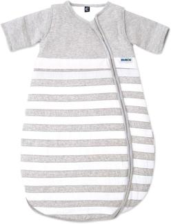 Gesslein Bubou Design 086: Temperaturregulierender Ganzjahreschlafsack/Schlafsack für Babys/Kinder, Größe 70, grau weiß gestreift