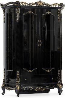 Casa Padrino Luxus Barock Vitrine Schwarz / Gold - Prunkvoller Massivholz Vitrinenschrank mit 2 Türen und Schublade - Luxus Möbel im Barockstil - Barock Möbel - Edel & Prunkvoll