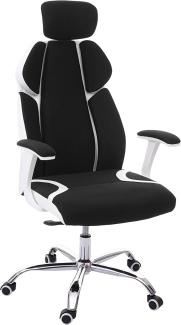 Bürostuhl HWC-F12, Schreibtischstuhl Drehstuhl Racing-Chair, Sliding-Funktion Stoff/Textil + Kunstleder ~ schwarz/weiß