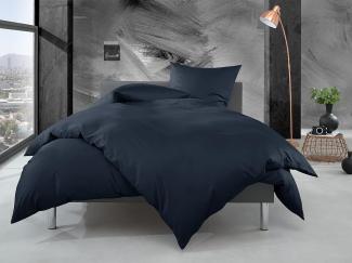 Bettwaesche-mit-Stil Mako Perkal Bettwäsche uni / einfarbig dunkelblau Garnitur 240x220 + 2x 80x80 cm
