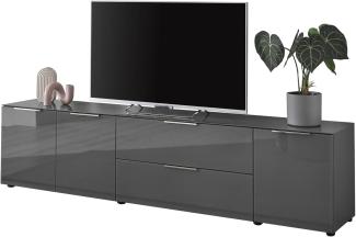 Stella Trading TV-Lowboard Santorin in Anthrazit, TV - TV Schrank für TV bis 77 Zoll mit viel Stauraum für Ihr Wohnzimmer - 226 x 55 x 40 cm (B/H/T)