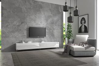 Wuun® TV-Board Lowboard Wohnwand TV-Bank Somero / 240cm (2 x 120cm) / Weiß-Hochglanz/Vita Chrom