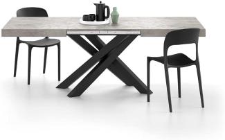 MOBILI FIVER, Ausziehbarer Tisch Emma 140, Grauer Beton, mit schwarzen X-Beinen, Laminiert/Eisen, Made in Italy