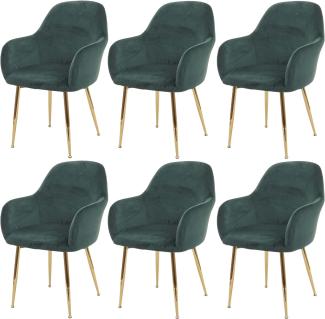 6er-Set Esszimmerstuhl HWC-F18, Stuhl Küchenstuhl, Retro Design ~ Samt grün, goldene Beine