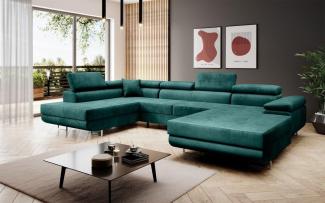 Designer Sofa Lago mit Schlaf und Klappfunktion (Samt) Grün Links