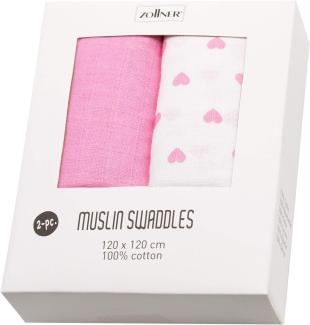 ZOLLNER 2er Set Pucktücher 100% Baumwolle, ca. 120x120 cm, weiß rosa mit Herzen