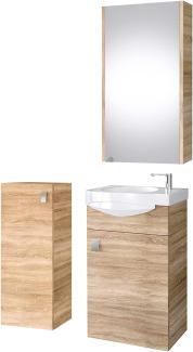 Planetmöbel Badset komplett aus Unterschrank 40cm mit Waschbecken, Spiegelschrank und 1x Midischrank in Sonoma Eiche, Komplettset für Badezimmer 4-teilig