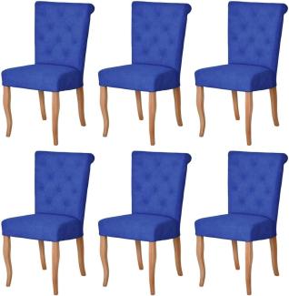 Casa Padrino Chesterfield Neo Barock Esszimmer Stuhl 6er Set Blau / Naturfarben - Küchenstühle Set - Esszimmer Möbel - Chesterfield Möbel - Neo Barock Möbel