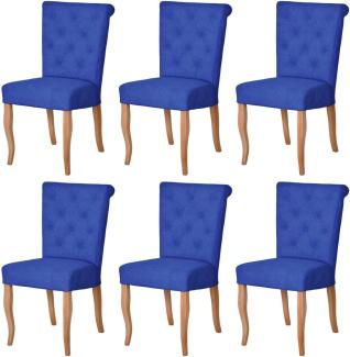 Casa Padrino Chesterfield Neo Barock Esszimmer Stuhl 6er Set Blau / Naturfarben - Küchenstühle Set - Esszimmer Möbel - Chesterfield Möbel - Neo Barock Möbel