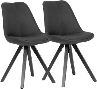 2er Set Esszimmerstuhl mit schwarzen Beinen Stuhl Skandinavisch | Polsterstuhl mit Stoff-Bezug | Design Küchenstuhl gepolstert anthrazit