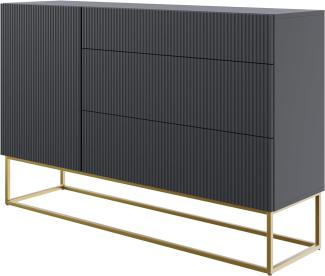 Selsey Veldio - Sideboard Kommode mit 3 Schubladen, Schwarz mit goldenem Metallgestell, 140 cm breit