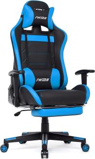 IntimaTe WM Heart Gaming Stuhl, Ergonomischer Gamer Stuhl mit Fußstütze, Racing Bürostuhl, PU Drehstuhl mit hoher Rückenlehne und Lendenwirbelstütze (Blau)