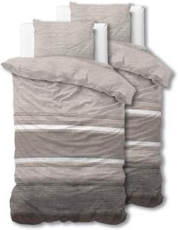 Sleeptime Bettwäsche 4teilig 135cm x 200cm 4teilig braun - Streifen - weich & bügelfrei Bettbezüge mit Reißverschluss - Bettwäsche Set mit 2 Kissenbezüge 80cm x 80cm
