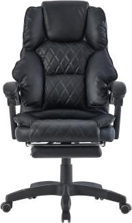 Bürostuhl mit Fußstütze und flexiblen 3-Punkt-Armlehnen - Schreibtischstuhl im Lederoptik-Design - ergonomischer Bürostuhl mit einer verstellbaren Rückenlehne für gesündere Sitzhaltung Schwarz