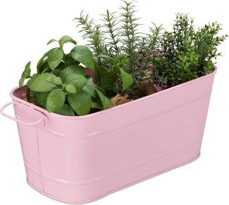 Relaxdays - Blumenkasten, für Garten, Balkon & Fensterbank, zum Bepflanzen, Vintage-Optik, Metall, HBT: 16x38x19 cm, rosa