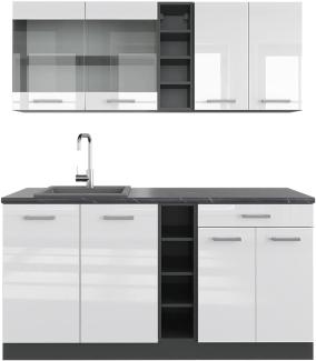 Vicco Küchenzeile Einbauküche Küchenschränke R-Line Anthrazit Küchenmöbel (Anthrazit-Weiß Hochglanz, Single 160 cm)