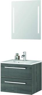 Sieper I Waschtisch mit Unterschrank 60 x 50 cm und Spiegel mit Beleuchtung, Badmöbel Set Libato I Pinie Schwarz