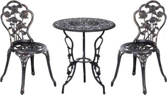 Outsunny - Gartenmöbel 3 tlg. Gartenset Sitzgruppe Tisch Stuhl Metall Bronze - schwarz - Outsunny