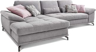 Cavadore L-Form-Sofa Castiel mit Federkern / Große Eckcouch mit Sitztiefenverstellung und XL-Longchair / 312 x 89 x 173 / Webstoff, Hellgrau