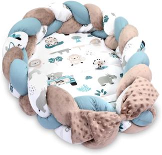 Babynest Neugeborene Nestchen Baby – Minky Kuschelnest mit Zopf Kissen zerlegbares Set zweiseitig Babynestchen Babybett 75x45 cm, Afrika