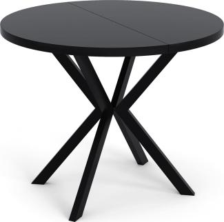 Runder Ausziehbarer Esstisch - Loft Style Tisch mit Metallbeinen - 100 bis 180 cm - Industrieller Quadratischer Tisch für Wohnzimmer - Spacesaver - Schwarz - 100 cm