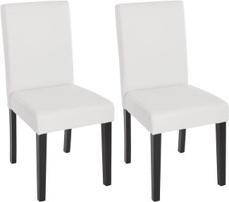 2er-Set Esszimmerstuhl Stuhl Küchenstuhl Littau ~ Kunstleder, weiß matt, dunkle Beine