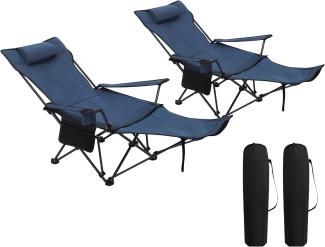WOLTU 2er Set Campingstuhl klappbarer, Klappstuhl Liegestuhl für Outdoor, Angelstuhl Sonnenstuhl ultraleichter mit Armlehnen und Getränkehalter Blau CPS8148bl-2