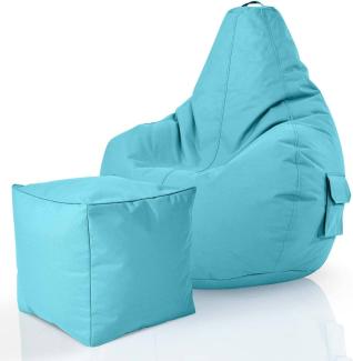 Green Bean© 2er Set Sitzsack + Hocker "Cozy+Cube" - fertig befüllt - Bean Bag Bodenkissen Lounge Sitzhocker Gamingstuhl Pouf - Aquamarin