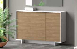 Dmora - Sideboard Aneto, Wohnzimmer-Sideboard, Wohnzimmer-Buffet mit 3 Türen und 1 Schublade, 100% Made in Italy, 134 x 35 x 87 cm, Weiß und Eiche