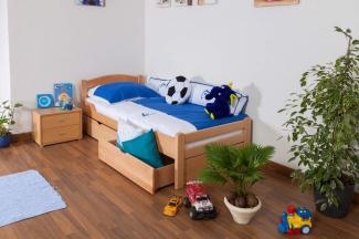 Kinderbett / Jugendbett \"Easy Premium Line\" K1/2n inkl. 2 Schubladen und 2 Abdeckblenden, 90 x 200 cm Buche Vollholz massiv Natur