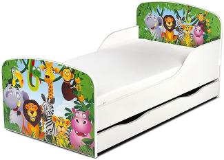 Leomark Kinderbett 70x140 cm, Animals, mit Matratze, Schublade und Lattenrost