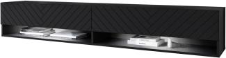 TV-Lowboard Jumbo 140, mit RGB LED Beleuchtung farbig, Farbe: Schwarzer Graphit/Schwarz Fischgrät