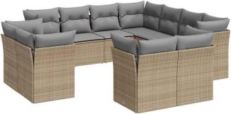 vidaXL 11-tlg. Garten-Sofagarnitur mit Kissen Beige Poly Rattan