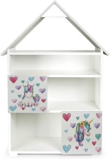 Bücherregal für Kinder - Einhorn- Kinderregal mit 6 Zwischenwand (Weiß und Grau)