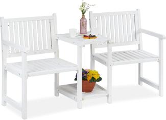 Relaxdays Gartenbank mit integriertem Tisch, 2-Sitzer, robuste Holz Sitzbank, HBT: 86x161x61 cm, Garten & Balkon, weiß