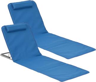 [en. casa] Strandmatte Donostia 2er Set Sonnenmatte klappbar Blau Strandliege mit Verstellbarer Rückenlehne Liegematte mit Tragetasche 143 x 48 cm