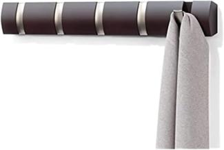 Umbra Flip 5 Garderobenhaken – Moderne, Schlichte und Platzsparende Garderobenleiste mit 5 Beweglichen Haken für Jacken, Mäntel, Schals, Handtaschen und Mehr, Espresso