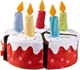 HABA 304105 - Geburtstagstorte, Zubehör für Kaufladen und Kinderküche, Stoff-Torte aus 5 Teilen mit abnehmbaren Kerzen, Spielzeug ab 3 Jahren