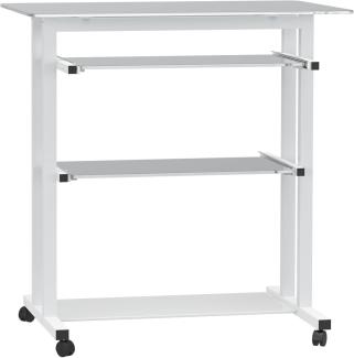 HOMCOM Computertisch Eckschreibtisch Winkelschreibtisch Schreibtisch Bürotisch PC moderner einfacher Stil Hartglas Eisenrohr Weiß 80 x 51 x 83 cm