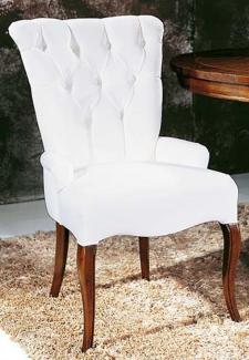 Casa Padrino Luxus Barock Esszimmer Stuhl mit Armlehnen Weiß / Dunkelbraun - Handgefertigter Barockstil Stuhl - Barock Esszimmer Möbel - Luxus Qualität - Made in Italy